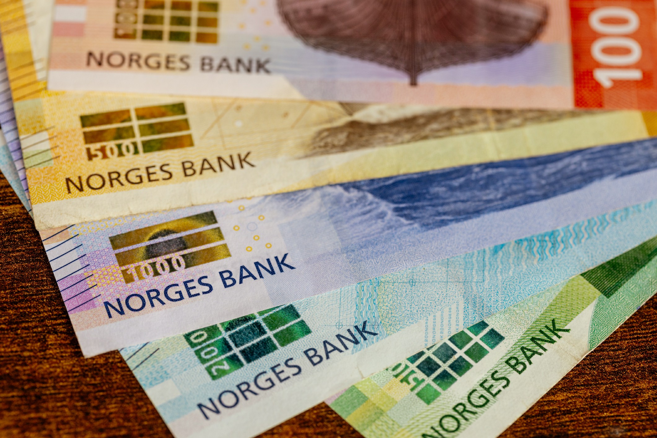 Norway money, Norwegian kroner, All types of banknotes, Financial business concept, Symbol of Norwegian cash stock photo